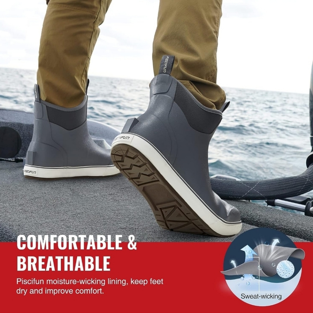 Piscifun Men’ s Deck Boots, Waterproof Fishing Rain Boots, Anti-Slip Rubber Boot - Picture 3 of 7
